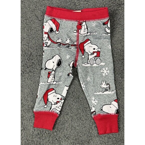 Munki Unisex 9m Peanuts Santa Snoopy Woodstock Baby Pajama Set Red Grey 9 M - Picture 7 of 11